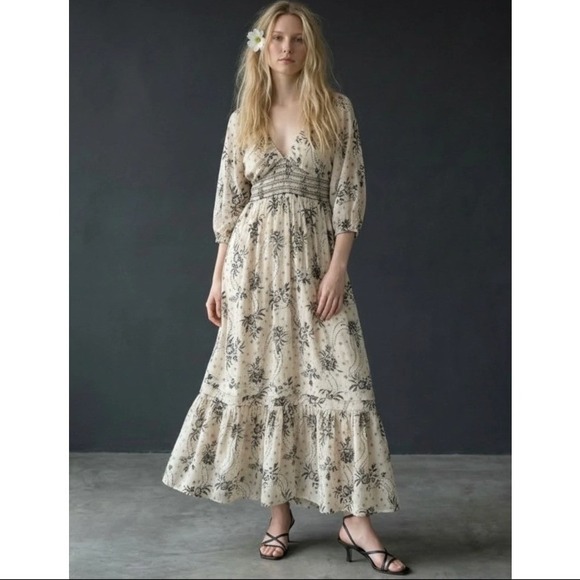 Free People Dresses & Skirts - Free People Golden Hour Floral Boho Maxi Dress Ivory Black XL